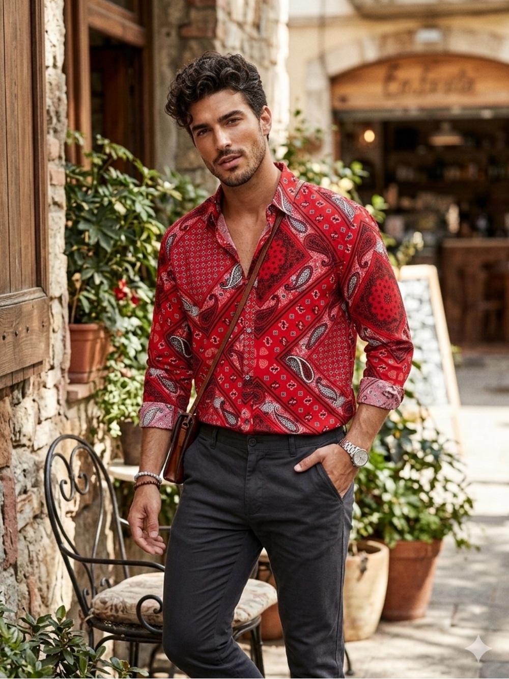 fresh Red Paisley Bandana Print Button-Down Shirt